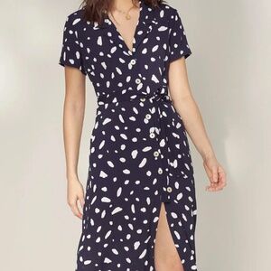 Wilfred Navy and White Spotted Maxi Dress